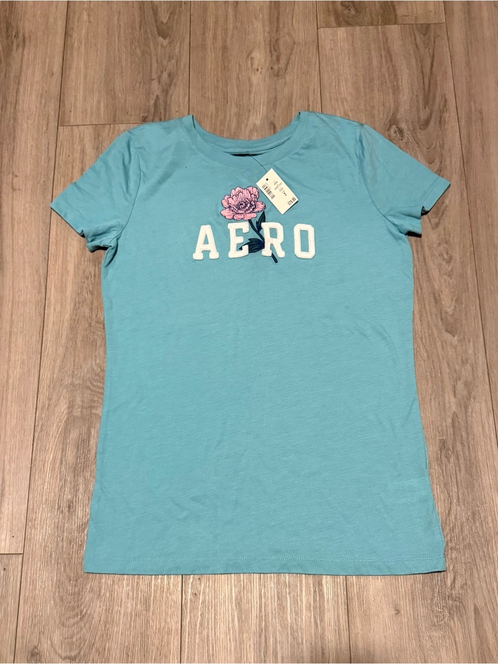 Aeropostale Sky Blue Short Sleeve Tee with Pink Floral Patch